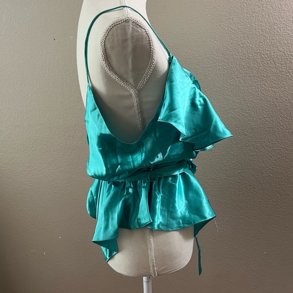 Vintage Victoria's Secret teal satin ruffle cinched waist bodysuit size medium - Picture 15 of 16